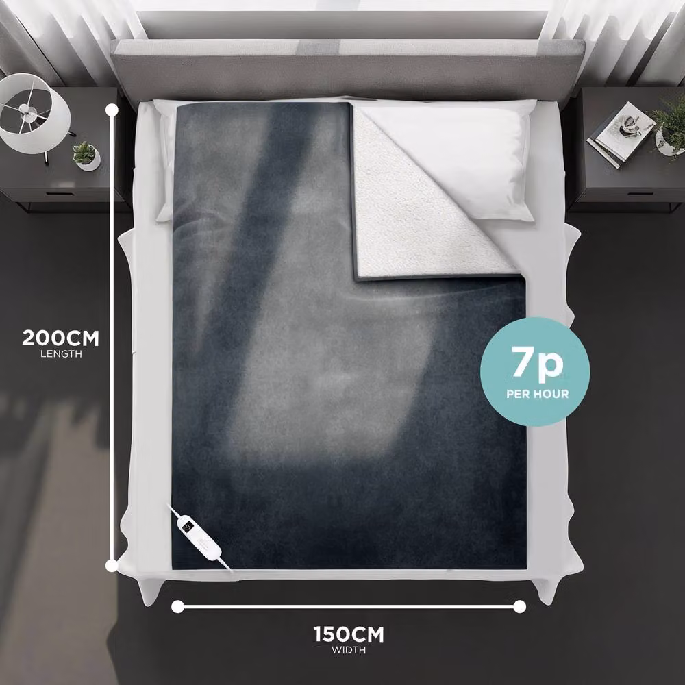 DMD Collective Grey Fleece and Sherpa Electric Heated Blanket Throw, W/D/H: 150 x 200 cm – 2