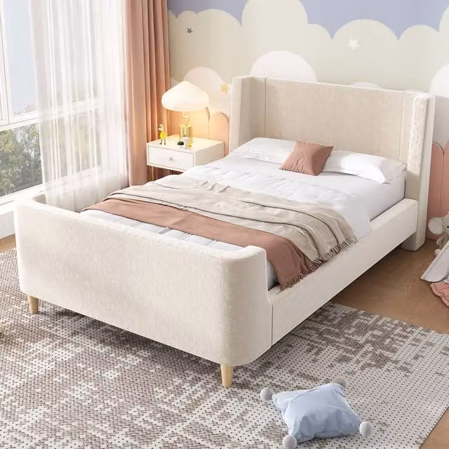 Merax Single Upholstered Velvet Bed Frame for Children in Beige, W/D/H: 90 x 190 x 100 cm