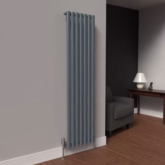 Lux Heat Oval Coloured Vertical Radiator in Slate Grey, H: 160 cm, W: 42 cm