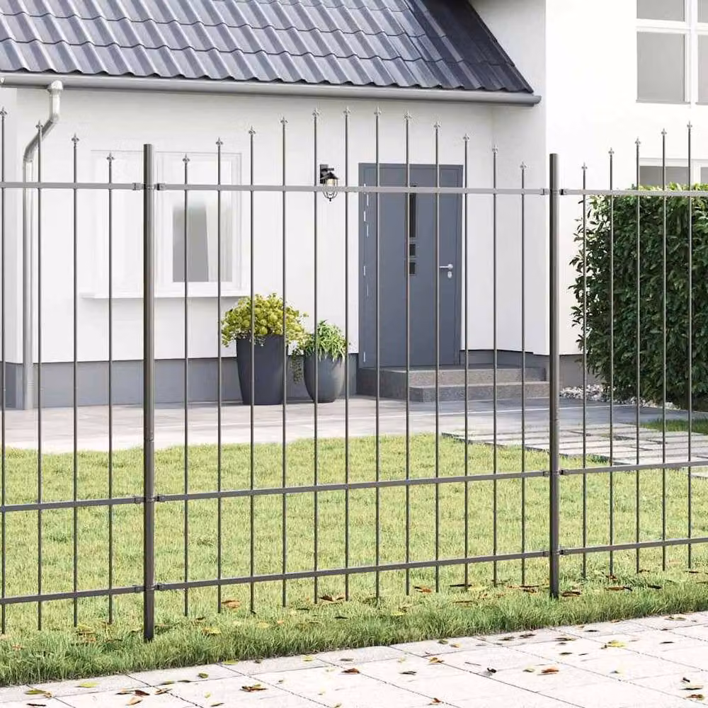 Berkfield Home Garden Hoop Top Steel Fence, Grey, W: 13.6 m, H: 1.75 m – 2