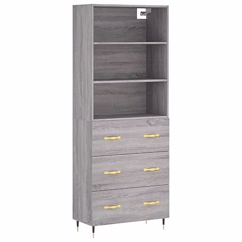 vidaXL Industrial Style Highboard Sideboard in Grey Sonoma Engineered Wood with Drawers and Shelves, W/D/H: 180 x 34 x 69.5 cm