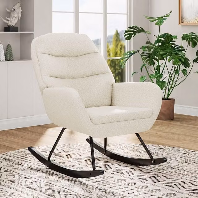 H&O Direct Teddy Bouclé Upholstered Rocking Chair in Beige