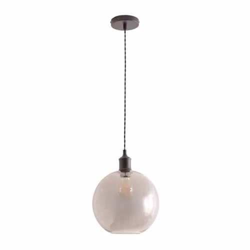 ValueLights Bellamy Single Ceiling Pendant Light with Smoked Glass Globe in Matte Black and Bulb Included