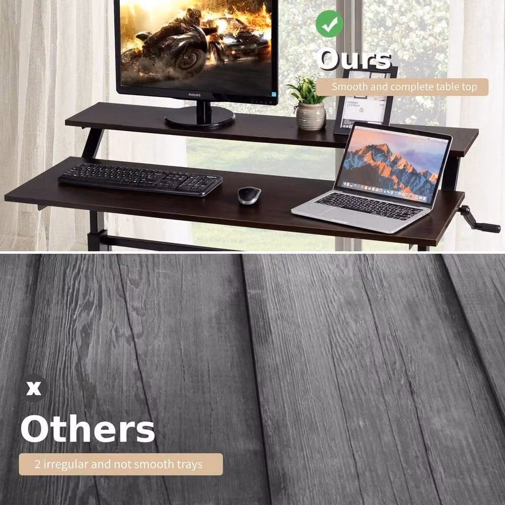 KORVIXA Height Adjustable Two-Tier Computer Desk in Brown – 4