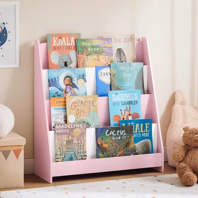 SoBuy Childrens Bookcase and Storage Shelf with 4 Shelves, Pink