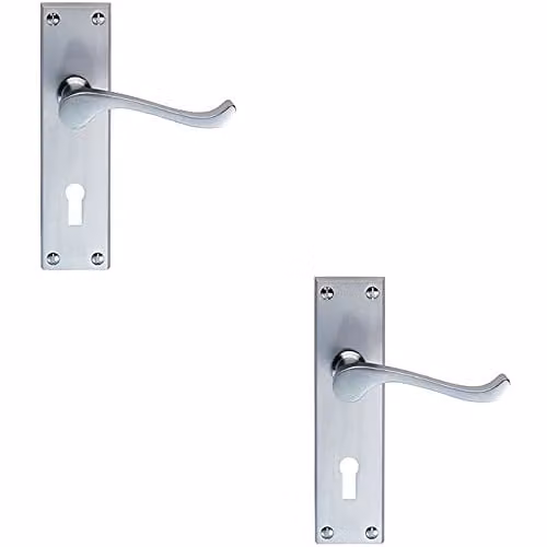Loops 2 Pack Victorian Scroll Lever on Rectangular Lock Backplate Door Handles in Satin Chrome, W: 155 mm x D: 41 mm