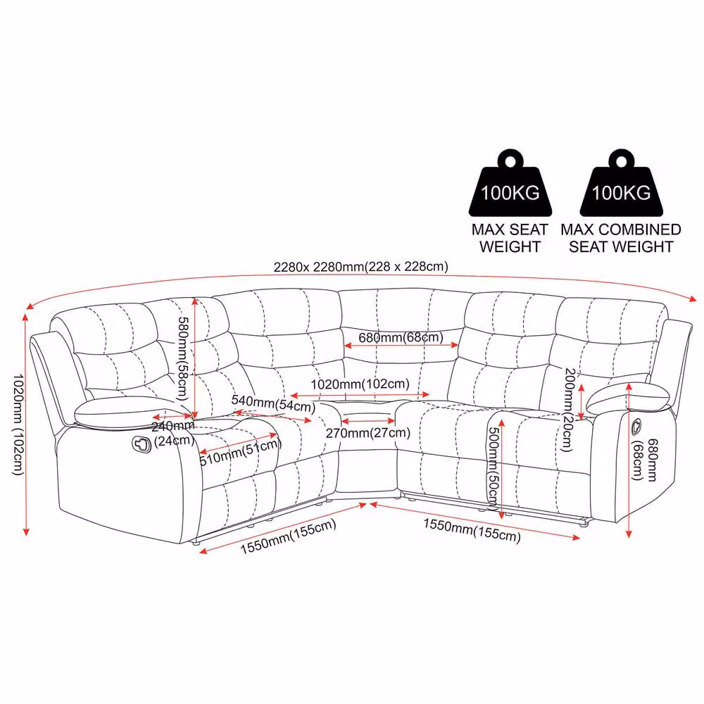 Seconique Roma Grey Faux Leather L-Shape Corner Recliner Sofa – 3