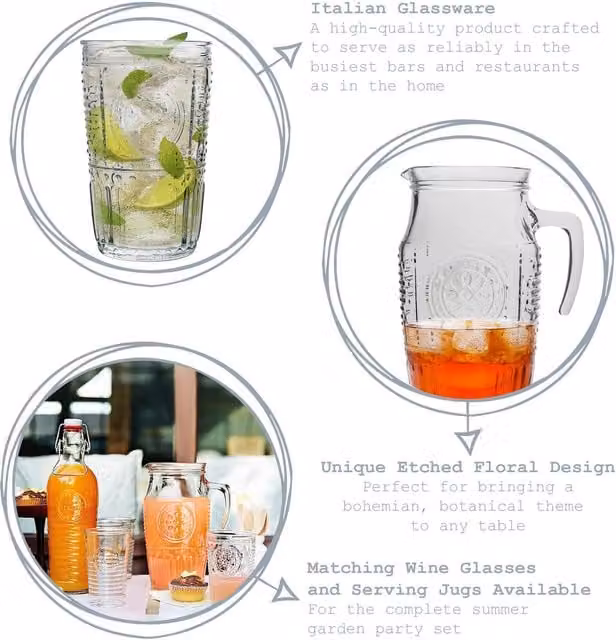 Bormioli Rocco 7 Piece Romantic Glass Water Jug and Glasses Set in Transparent – 1