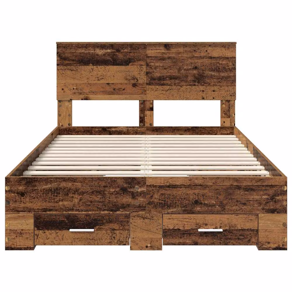 Berkfield Home Modern Bed Frame with Drawer in Old Wood Brown, W/D/H: 120 x 190 cm – 3