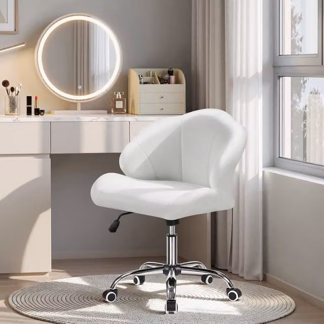 Yaheetech Modern Faux Leather Swivel Vanity Chair in Black or White