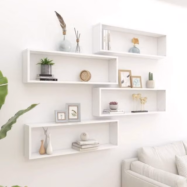 Berkfield Home Wall Mounted Cube Shelf Set of 4, White, W/D/H: 100 x 30 x 15 cm