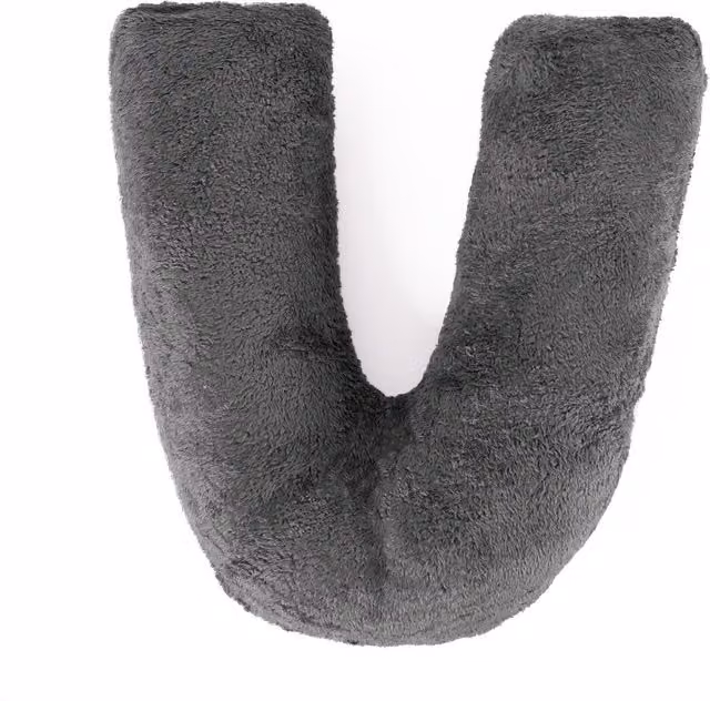 OHS U-Shaped Grey Teddy Fleece Polyester Back Pillow