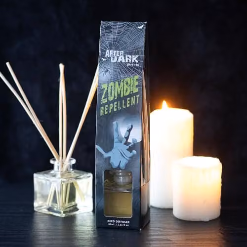 KDMD Zombie Repellent Reed Diffuser in Grey and Yellow with Floral Scent