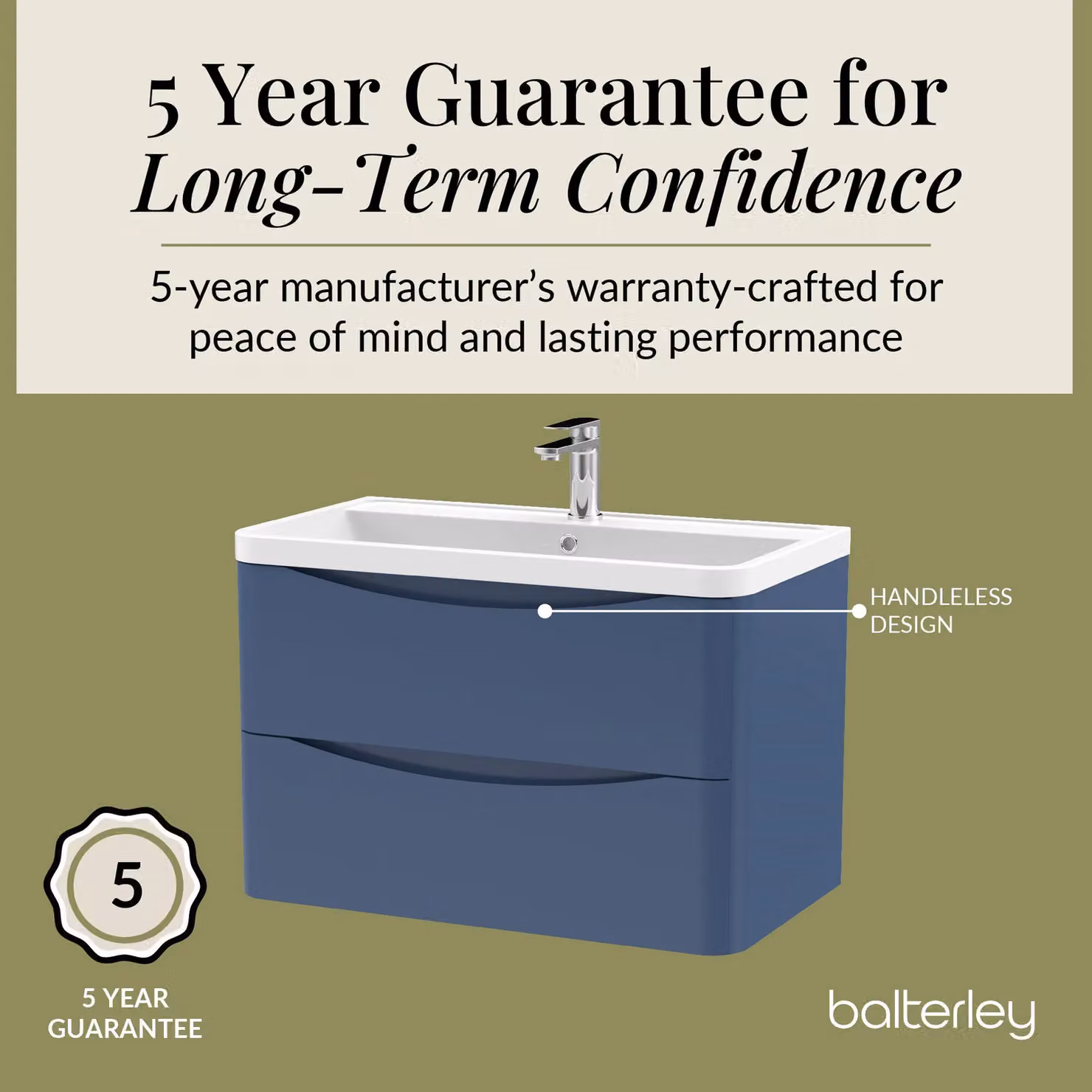 Balterley Wall Hung 2 Drawer Bathroom Vanity Unit and Basin, Satin Blue, Width: 75.5 cm – 5
