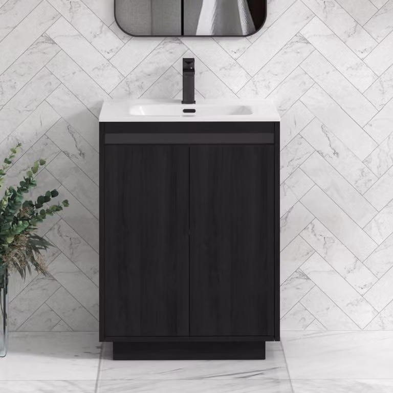 Royal Bathrooms Orion Floor Standing 2 Door Vanity Unit in Hale Black with Ceramic Basin and Accent Trim