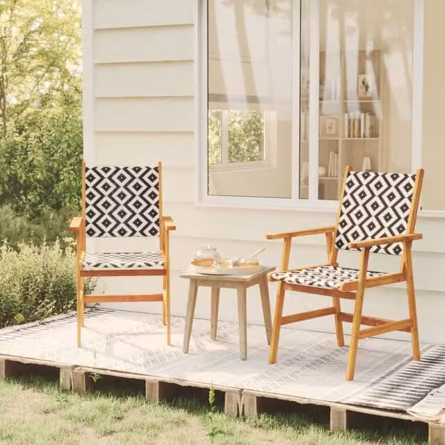 Berkfield Home Set of 2 Brown Acacia Wood Garden Chairs with Rattan Detail