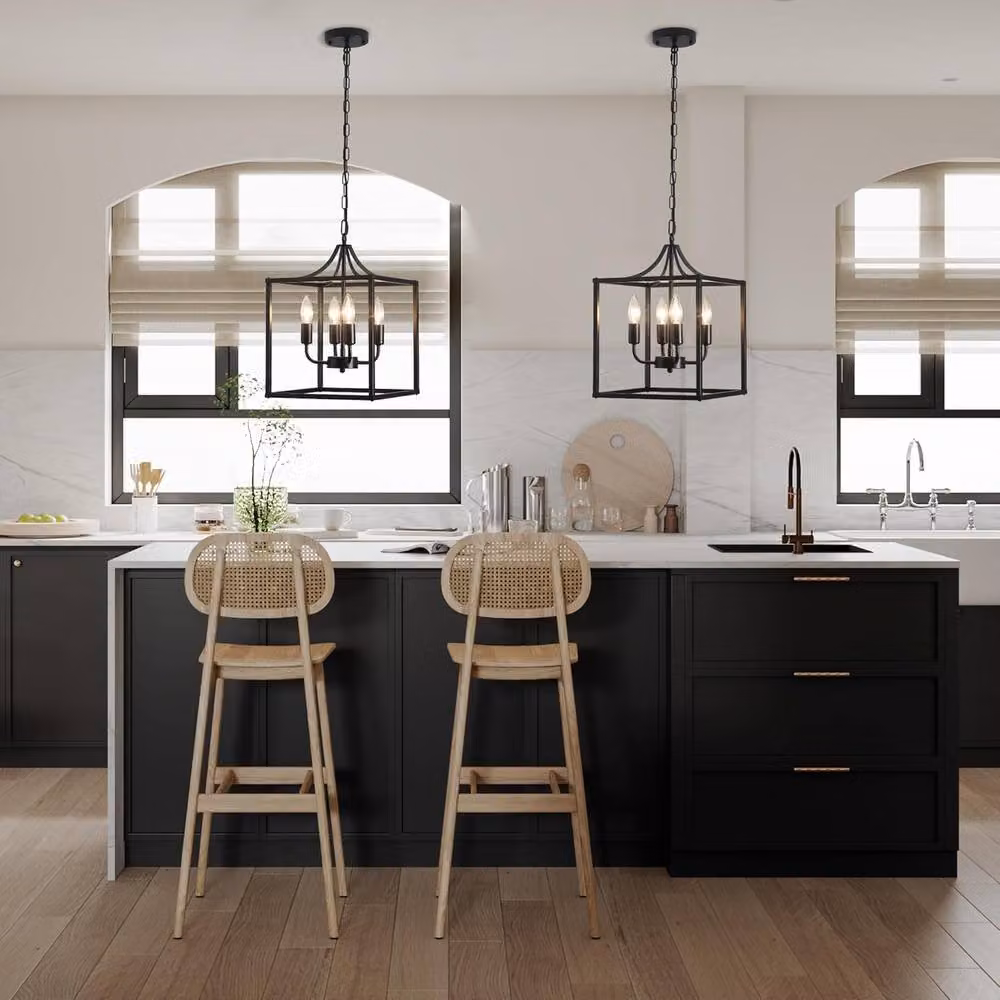 Garwarm Industrial Lantern Style Hanging Pendant Ceiling Light in Black – 4