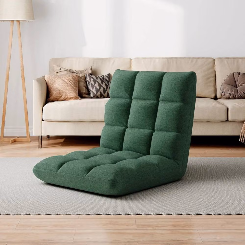 KORVIXA Green Fabric Floor Lazy Sofa Chair with Back Support and Foam Chunk Filling – 4