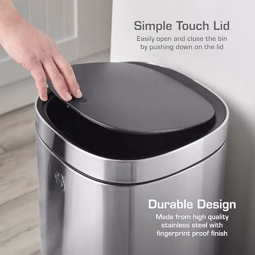 Swan 12L Silver Stainless Steel Fingerprint Proof Touch Bin – 5