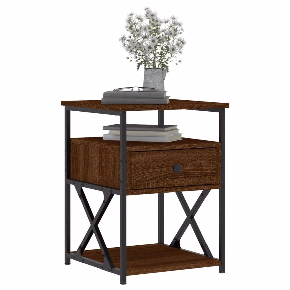 Berkfield Home Set of 2 Brown Oak Bedside Cabinets, W: 40 cm, D: 42 cm, H: 55 cm – 3