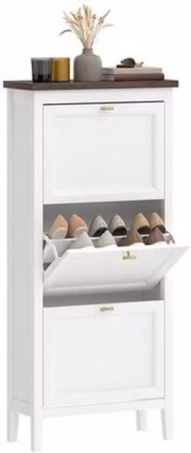 NESTLUNE White Shoe Cabinet with 3 Tilting Compartments, W/D/H: 100 x 26.5 x 100 cm