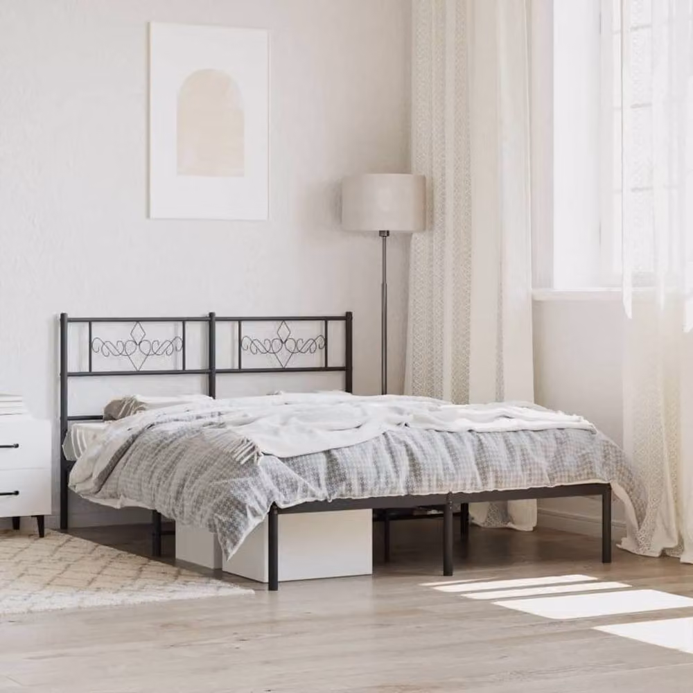 Berkfield Home Metal Bed Frame with Headboard in Black, W: 160 cm, L: 200 cm – 2