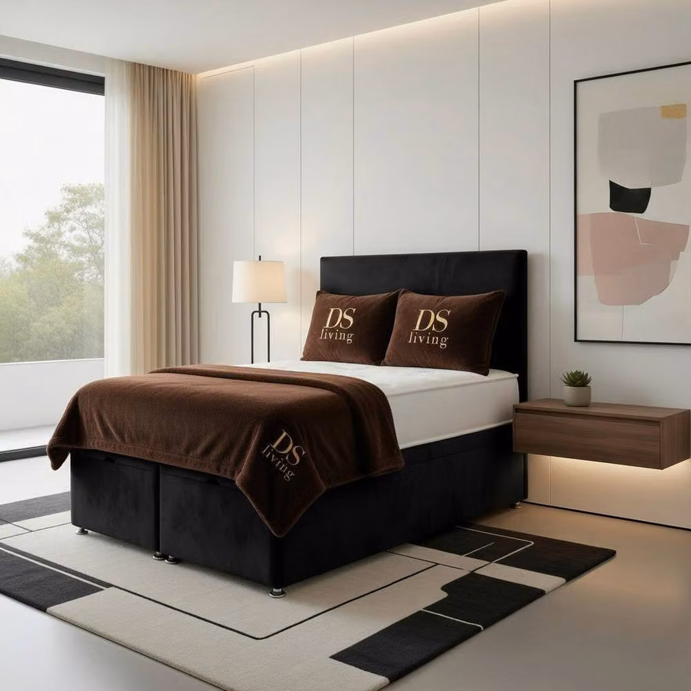 DS Living Prima Black Velvet Upholstered Divan Bed W/D/H: 180 x 200 cm – 3