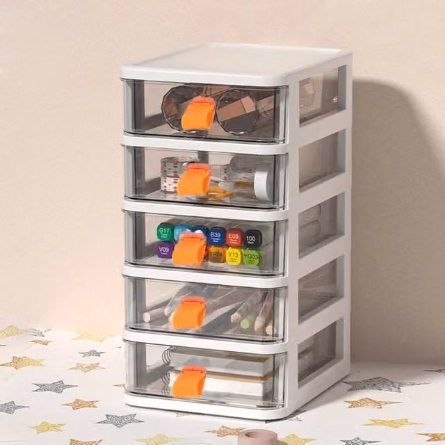 EONLION 5-Tier Plastic Drawer Organizer for Stationery and Toy Storage, Clear/White, W/D/H: 50 x 50 x 50 cm – 1