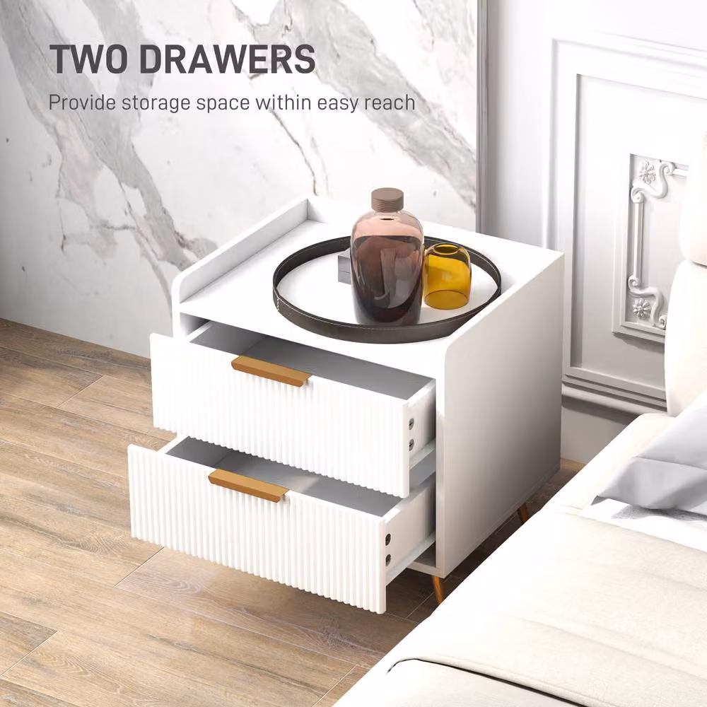 STILVORA Modern Bedside Table with 2 Drawers in White and Gold Finish – 2