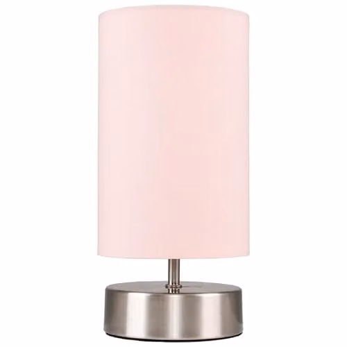 ValueLights Francis Dimmable Touch Table Lamp with Dusty Pink Fabric Shade in Brushed Chrome – 1