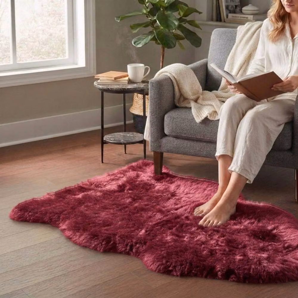 Infinity Leather Genuine Sheepskin Wool Rug in Red Rose, W/D/H: 90 x 60 x 1 cm – 2