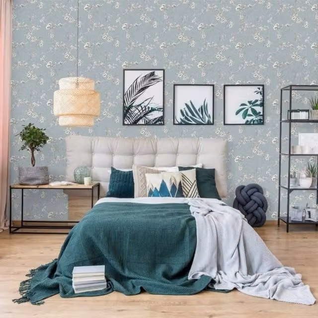 World of Wallpaper Chinoise Blue Oriental Floral and Botanical Wallpaper