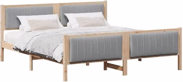 Berkfield Home Elegant Bed Frame in Brown and Light Grey, Solid Pine Wood, W/D/H: 180 x 200 x 85.5 cm
