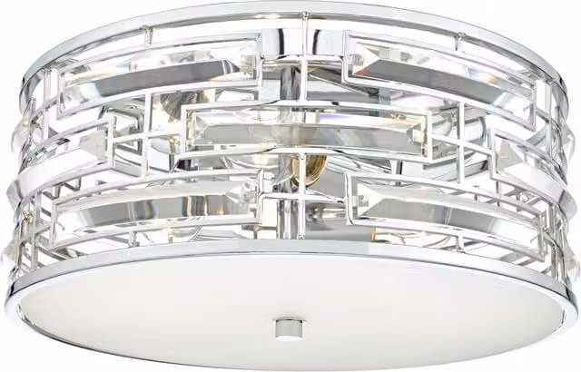 Dar SEV5250 Dimmable Mid-Century Ceiling Light in Silver and Chrome with Crystal Glass