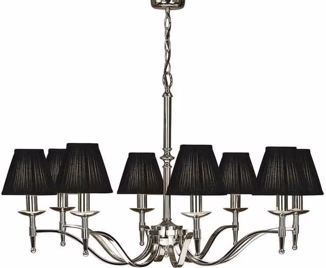 Interiors 1900 Stanford 8 Light Multi Arm Chandelier in Silver and Grey with Fabric and Metal Details, E14
