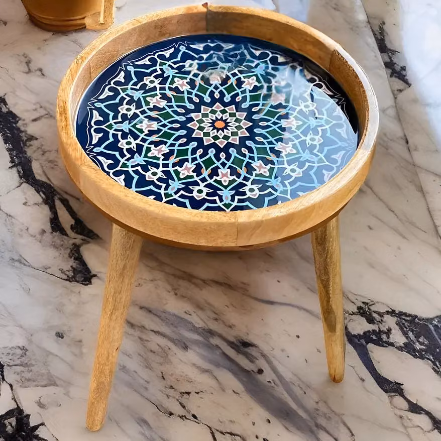 Hartsmede Marrakesh Round Mango Wood Side Table with Blue Glossy Enamel Top, W/D/H: 38 x 38 x 45.72 cm – 12