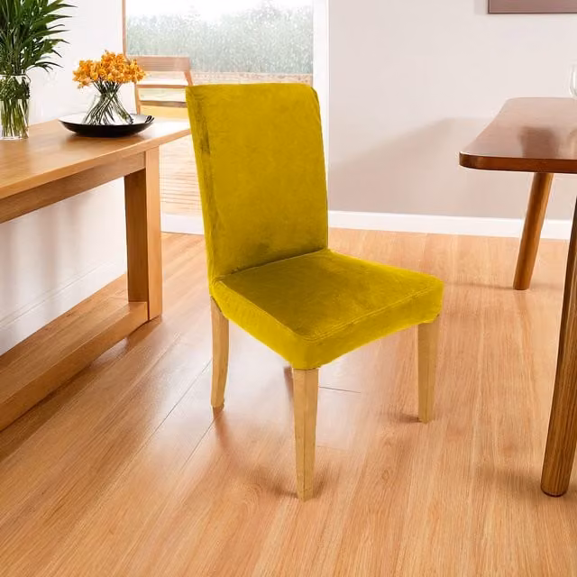 Gardenista Yellow Velvet Plain Dining Chair Slipcovers