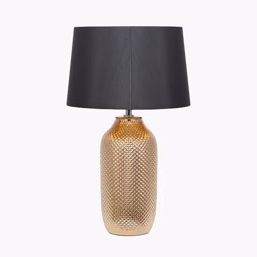 Pacific Lifestyle Art Deco Ceramic Bottle Table Lamp with Black Tapered Fabric Shade in Gold and Black – 2