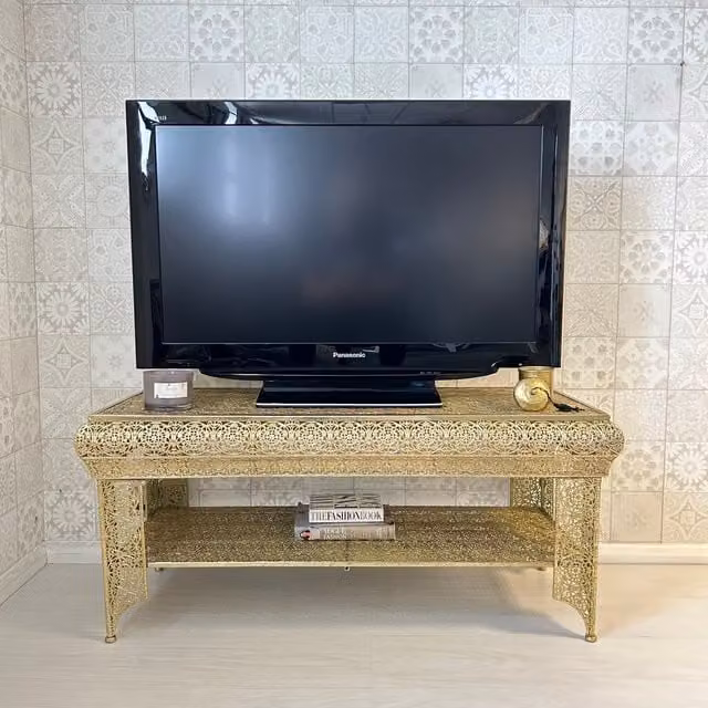 Downton Interiors Agadir Range Gold Embossed Metal Coffee Table and TV Stand