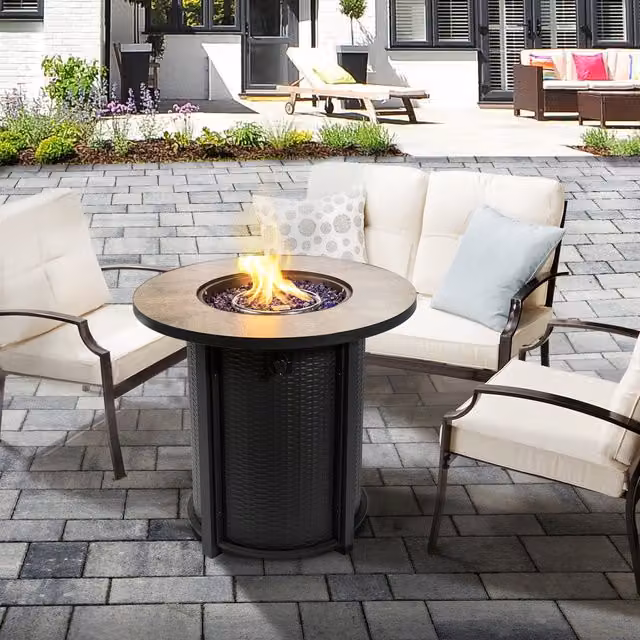 Teamson Home Black Tall Round Outdoor Gas Fire Pit Table Heater