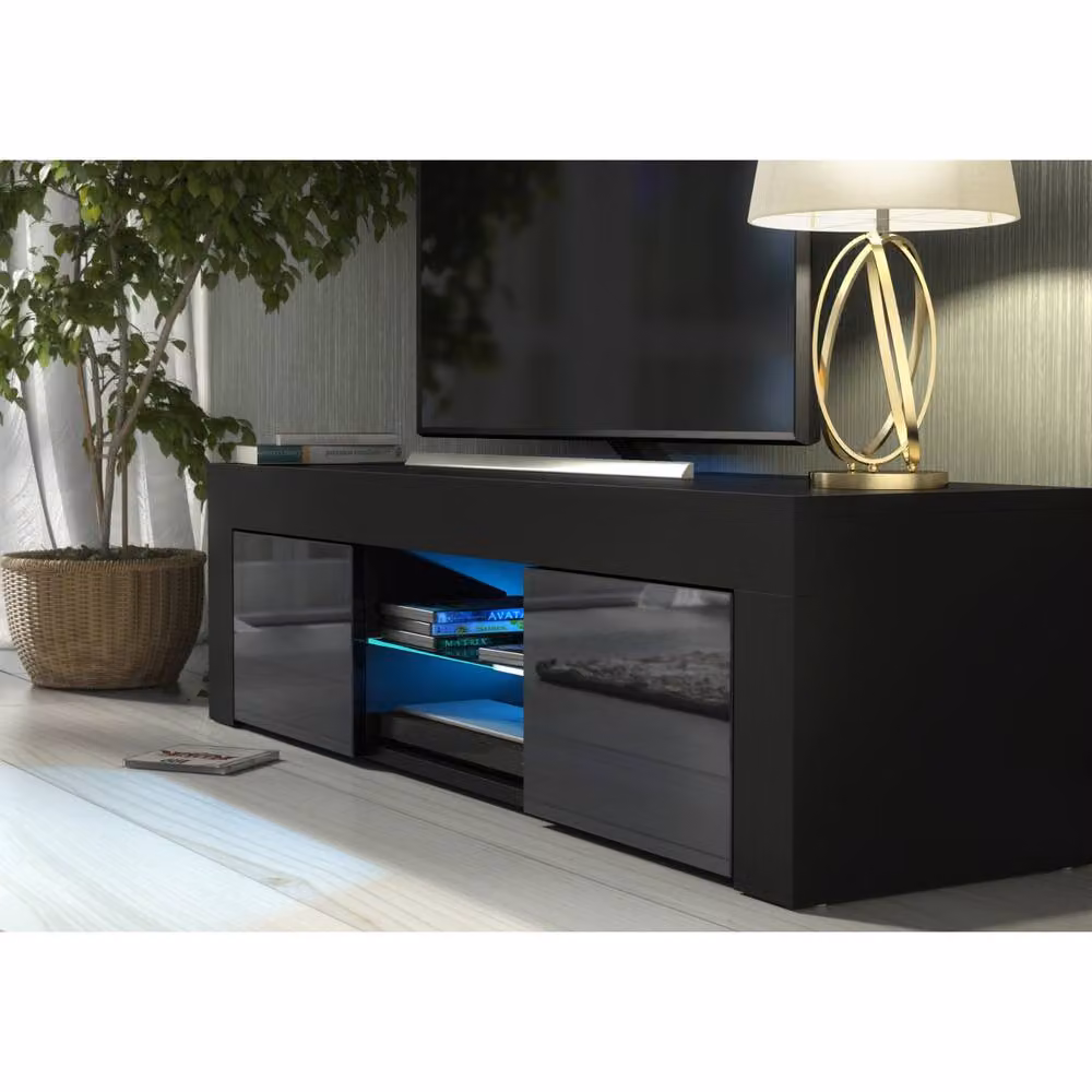 Creative Furniture Loom TV Unit in Black with Glossy Doors, W: 130 cm, D: 35 cm, H: 35 cm – 3