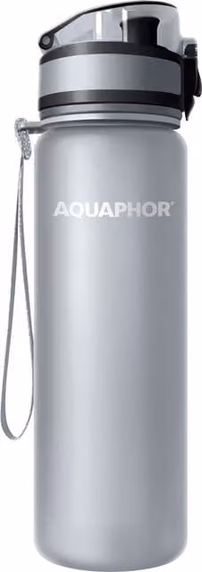 Aquaphor City Water Filter Bottle, 500ml, Grey, BPA-Free Plastic with Carbon Fibre Filter