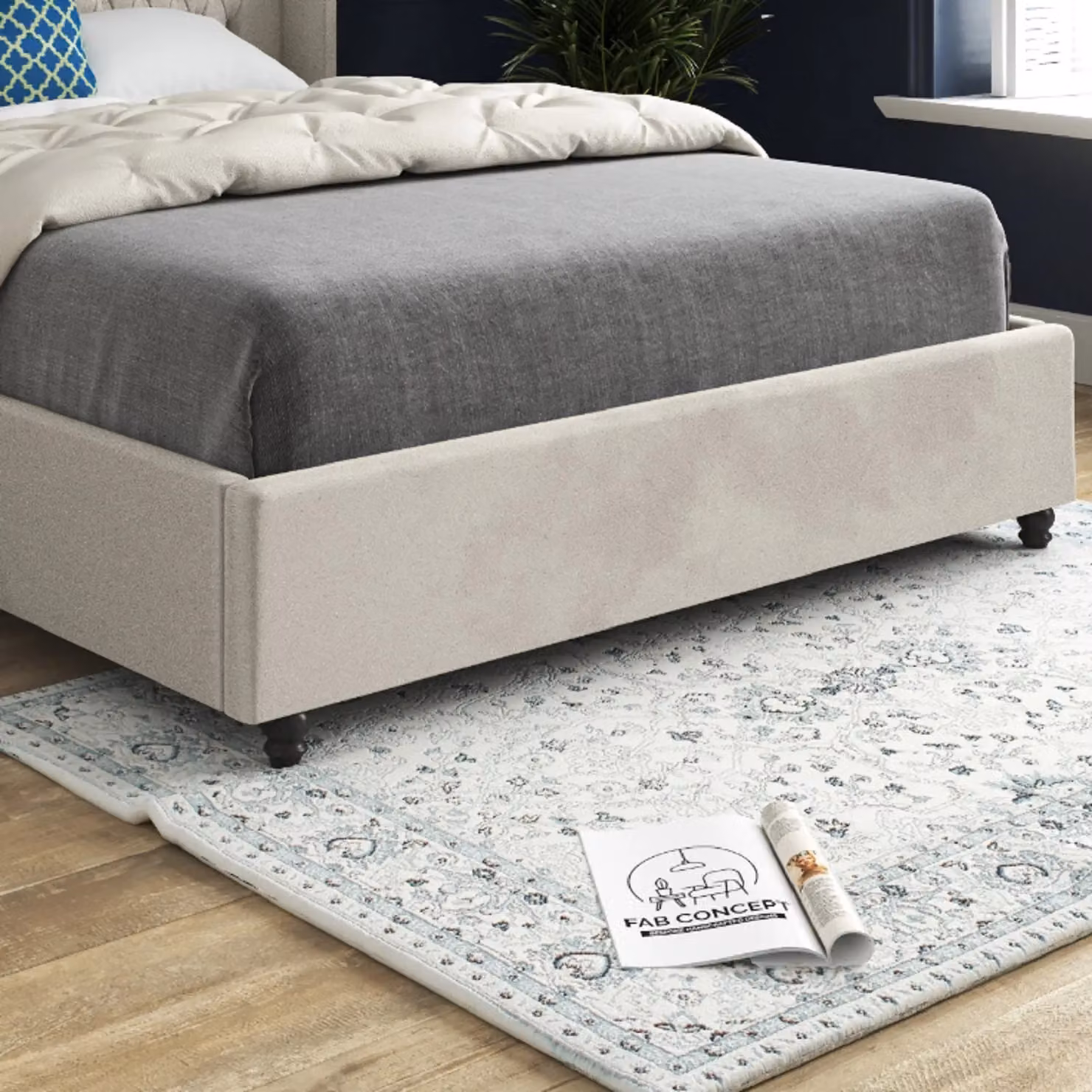 Casani Volta Straight Winged Upholstered Soft Velvet Bed Frame in Beige, W/D/H: 120 x 128 x 137 cm – 3