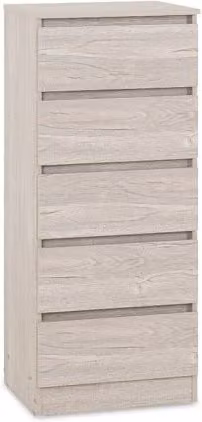 Seconique Malvern Urban Snow 5 Drawer Tall Narrow Chest of Drawers in White