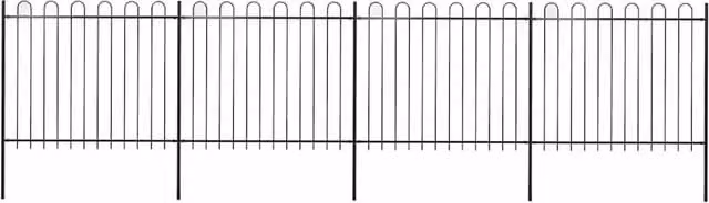 Berkfield Home Garden Hoop Top Steel Fence, Black, W: 6.8 m, H: 1.5 m