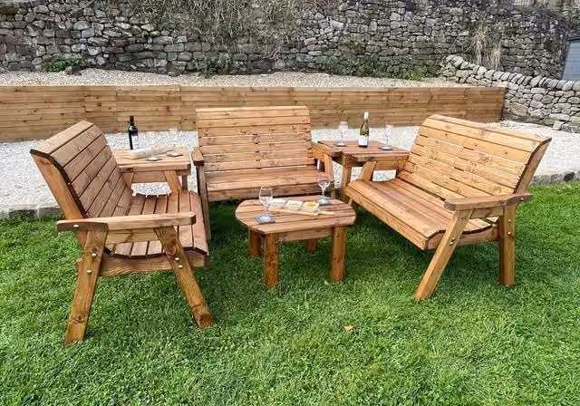 Charles Taylor Trading Burghley Deluxe Six Seater Brown Oiled Wood Garden Set