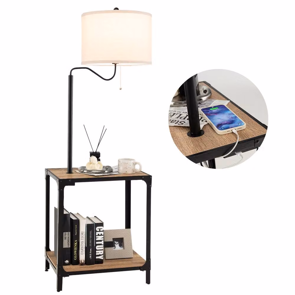 Costway Floor Lamp with Bedside Nightstand End Table and USB Charging Ports in Black – 4