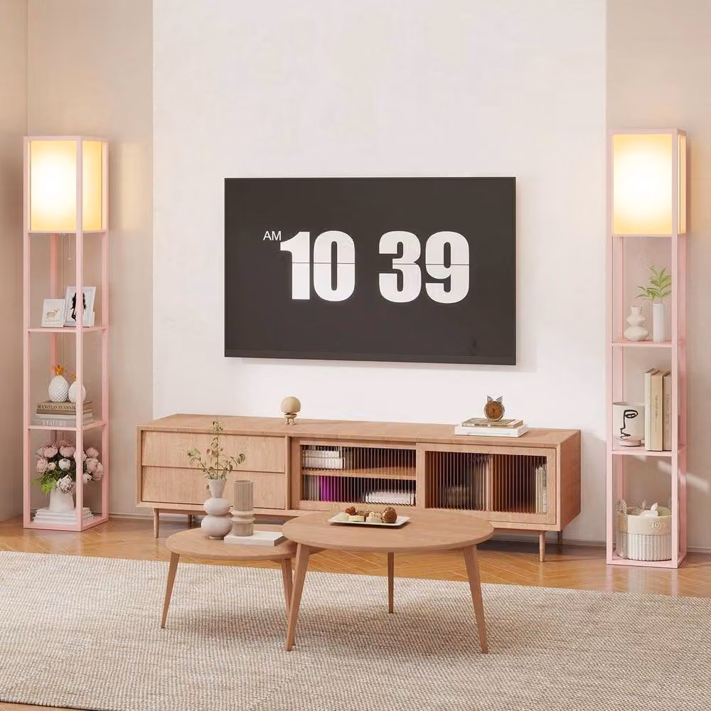 FORGEVIO Pink 3-Tier Wooden Floor Lamp with Fabric Shade – 2