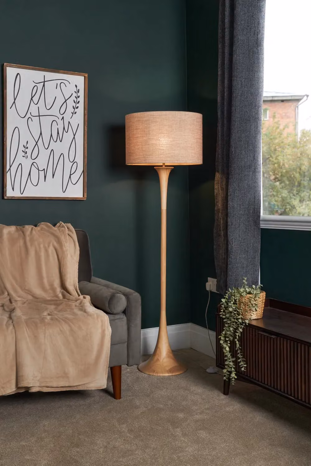 BHS Lighting Lea Wooden Floor Lamp in Beige and Natural Wood – 2