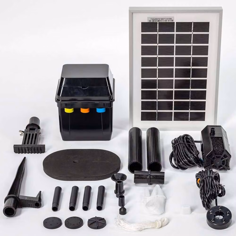 Primrose Solar Powered Water Fountain Pump Kit with LED Lights, 300LPH, White – 4